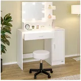 CASARIA Schminktisch Jocelyn Weiß 140x90x40cm LED + Rollhocker