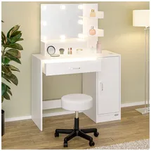 CASARIA Schminktisch Jocelyn Weiß 140x90x40cm LED + Rollhocker