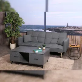 Mendler Couchtisch HWC-N89, Sofatisch, Schubladen Türen Fächer Fischgrätenmuster Melamin Holz, 42x103x60cm ~ Marmor-Optik grau