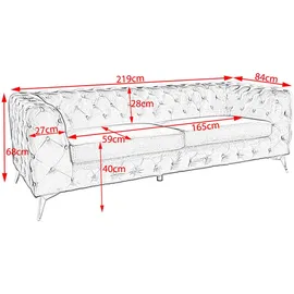 KAWOLA Sofa NARLA Chesterfield 3-Sitzer Velvet rot