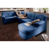 Wohnlandschaft DOMO COLLECTION "Papenburg U-Form" Sofas Gr. B/H/T: 297cm x 84cm x 180cm, Microfaser PRIMABELLE, Recamiere rechts, mit Bettfunktion, blau in großer Farbvielfalt, wahlweise mit Bettfunktion