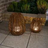 esotec Solarleuchte Rattan 40+28 cm 2er Set braun