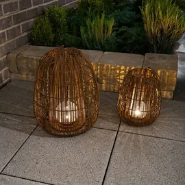 esotec Solarleuchte Rattan 40+28 cm 2er Set braun