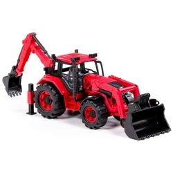 Polesie Spielzeug Radlader Bagger 91857 Frontschaufel Heckbagger Schwungantrieb rot