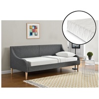 Corium Bett, Lodz Polsterbett mit Matratze 90x200cm Textil - ideal als Tagesbett oder Schlafsofa grau