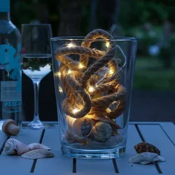 LED Lichterkette im Seil Jute 15 LED 1,5m Batterie Dekolichterkette maritim