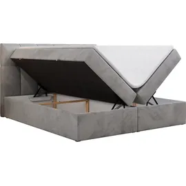 MKS Meble Boxspringbett 160x200 mit Bettkasten, Bett mit Multipocket - Matratze H4 Topper, Polsterbett 160x200 mit Bettkasten Kopfteil, Boxspringbett mit Mat... - Hellgrau