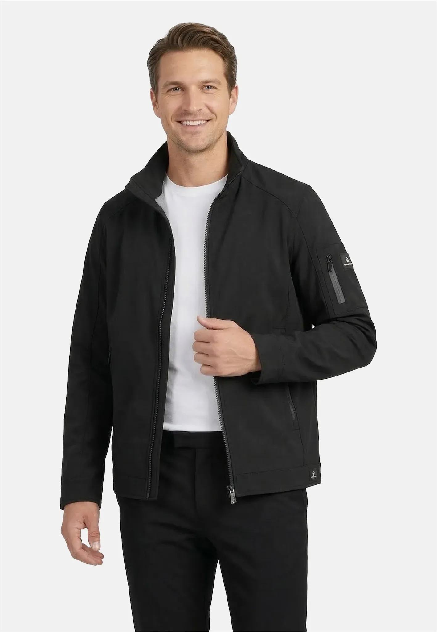 Outdoorjacke NEW CANADIAN, Herren, Gr. 58, schwarz, 100% Polyester, unifarben, kurz, hoch geschlossener Ausschnitt, Jacken Outdoorjacke, mit wasserabweisender Beschichtung