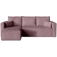 BROMARKT Ecksofa mit Schlaffunktion Sofa Cord Eckcouch mit Bettkasten Wohnzimmer Möbel TOP Couch DREI Sitzer Sofa Foldable Lazy 230x145x74 cm Altrosa