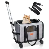 Morpilot Transporttasche für Katze mit Rollen, Faltbarer Katzentransportbox Hundetragetasche Transportbox Hund mit Trolley für kleine Hunde und Katzen