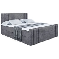 ALTDECOR Boxspringbett IDRIKO-Z, Polsterbett mit Kopfteil, Bettkasten, Fußteil - Mittelfest (H3) Matratze - 180x200 - Dunkelgrau Samt