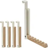 5 x Klapphaken, zum Einhängen, Türgarderobe für je 6 Kleiderbügel, Metall und Holz, Haken für 2 cm Türfalz, creme