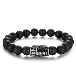 Perlenarmband FIRETTI "Schmuck Geschenk Armschmuck Armkette Perle", schwarz (edelstahlfarben, schwarz, schwarz), Armbänder, Herren, Edelstahl-Nylon, Edelstahl, Nylon, mit Onyx