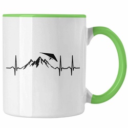 Trendation Tasse Geschenk für Drachenflieger Tasse Herzschlag Hängegleiter Motiv grün