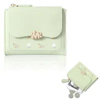 Peysaitr Blumen Geldbörse Damen, Geldbörse Damen klein, PU Leder Geldbeutel Damen, Portemonnaie Damen Viele Fächer, Elegante und Süße Damen Geldbeutel, Zipper Brieftasche mit Großes Münzfach (Grün)