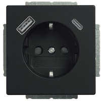 Busch-Jaeger SCHUKO USB-Steckdosen-Einsatz Safety+ mit USB A/C 63x63, schwarz