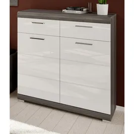 inn.furn Schuhschrank weiß Hochglanz, Rauchsilber grau 90 cm,