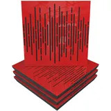 Akustikplatte, Motiv: Wave, 4 Stück, Schallabsorption, 50 x 50 x 5 cm, Absorption, Diffusion, Reflexion, Schalldämmung, Isolierung, perforierter Kunststoff: Wave, rot glänzender Kunststoff