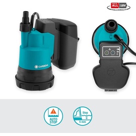 Gardena Akku-Klarwasser-Tauchpumpe 2000/2 18V P4A ohne Akku: Flachsaugende Akku-Tauchpumpe, integrierter Filter, Trockenlaufsicherung, Fördermenge 2000 l/h (14600-55)