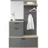 Stella Trading Louis Flurgarderoben Kompaktgarderobe in Dunkelgrau - Stylishe Kompaktgarderobe mit Spiegel für Ihren Eingangsbereich - 115 x 198 x 38 cm (B/H/T)