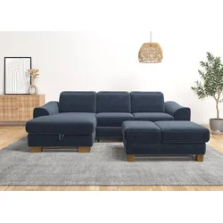 Ecksofa HOME AFFAIRE "Dundee L-Form", blau (graublau), B:264cm H:86cm T:170cm, Sofas, wahlweise mit Kopfteilverstellung und zusätzlich mit Bettfunktion