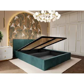 Muralo Polsterbett Stoffbett Bett mit Bettkasten und Gasdruckfeder mit Polsterkopfteil Bett 120x200 Bett mit Stauraum Türkis