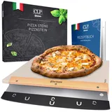 CLP Pizzastein eckig aus Cordierit mit Rezeptbuch für Backofen & Grill 38x30 cm I Einzeln oder als Set mit Pizzaschieber und Schneider, Set-Inhalt:Pizzastein+Schneider