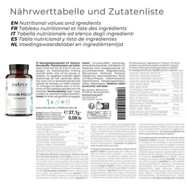 Nutri + nutri+ Brain Food 50 Kapseln - Nährstoffkombination mit Ginkgo, Ginseng & L-Carnitin