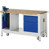 Rau Werkbank Basic 8181-6, fahrbar, 150 x 88 x 70cm, mit Schublade, Tür und Schraubstock