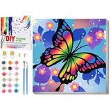 Malen Nach Zahlen mit Rahmen, Malen Nach Zahlen Tiere, Schmetterling Malen Nach Zahlen Kinder, Malen Nach Zahlen Kinder ab 6 für Geschenk und Home Decor 20x20cm