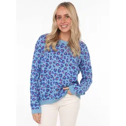 Strickpullover »"Gestrickter-Leo"«, Animal-Muster, Rundhalsausschnitt, Langarm, Feinstrick, Gr. L/XL, blau, , 37255550-L
