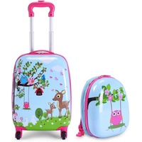 KOMFOTTEU Kinderkoffer mit Rucksack, Kinder Trolley Gepäck blau|rosa