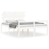 vidaXL Bettgestell, Seniorenbett mit Kopfteil Weiß Kingsize Massivholz