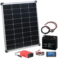 revolt Solaranlage Camping: Solaranlagen-Set: Laderegler, Wechselrichter, 110-W-Solarpanel, Akku (Solarpanel 230 V, Inselsolaranlagen, Powerstation Generator)
