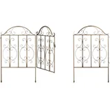 Relaxdays Gartentor, 3-teilig, Stahl, Gartenpforte Ornamente, Gartentür mit 2 Zaunelementen, HxB: 98,5 x 185 cm, Bronze