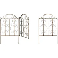 Relaxdays Gartentor, 3-teilig, Stahl, Gartenpforte Ornamente, Gartentür mit 2 Zaunelementen, HxB: 98,5 x 185 cm, Bronze