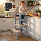 BABY VIVO Lernturm aus Holz mit Tafel grau
