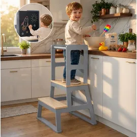 BABY VIVO Lernturm aus Holz mit Tafel grau