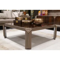 Casa Padrino Luxus Couchtisch Dunkelbraun / Grau / Kupfer - Quadratischer Wohnzimmertisch - Wohnzimmer Möbel - Luxus Möbel - Luxus Einrichtung - Wohnzimmer Einrichtung - Luxus Qualität