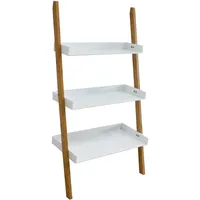 MSV Leiterregal Bambus MDF HxBxT 105 x 55 x 25 cm 3-stufiges Standregal mit Ablagen als dekoratives Regal für das Arbeitszimmer und Wohnzimmer als Wandlehnregal und Holzregal mit 3 Fächern, natur/weiß