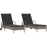 vidaXL Sonnenliegen mit Auflagen 2 Stk. Grau Poly Rattan 61 x 200 x 48 cm