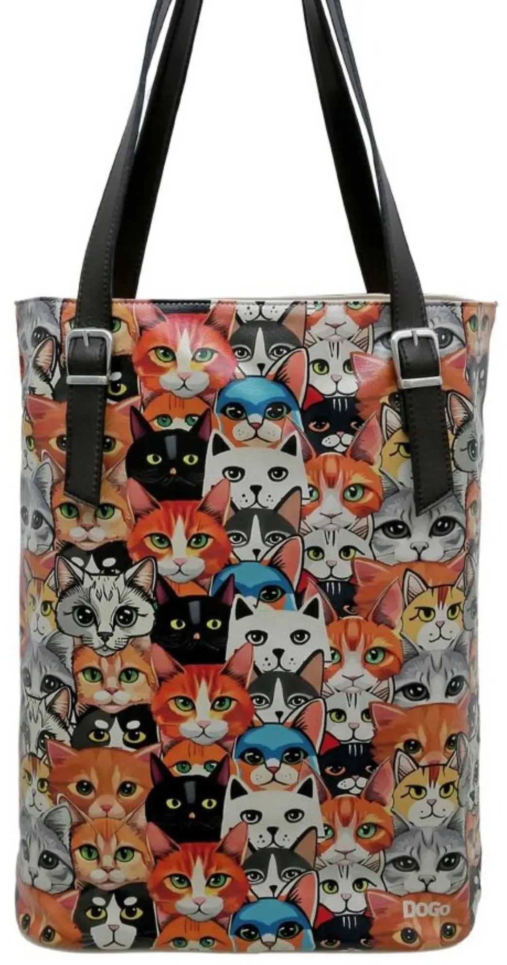 Umhängetasche DOGO "Damen Tall Bag Cat Audience Vegan Damen Handtaschen (Fashion) /" Gr. B/H/T: 40cm x 34cm x 10cm OneSize, bunt (mehrfarbig) Damen Taschen Vegan