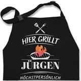 Kinderschürze Schürze Kinder Jungen Mädchen - Grillschürze - Hier grillt Name höchstpersönlich - Lustiges Geschenk Papa Vatertag Geburtstag - 7-14 Jahre - Schwarz - apron - 7-13 Jahre