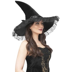 Smiffys Kostüm Hexenhut mit Spitzenborte, Schön geschwungener Hexenhut mit Verzierungen schwarz