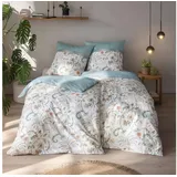 Estella Bettwäsche Estella Bio Mako Satin Bettwäsche 155x220 Leia azur Blüten Ranken, Bio Baumwolle, 2 teilig, für Sommer und Winter bunt