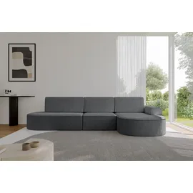 altdecor Eckcouch Cord 5-Sitzer Dunkelgrau