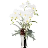Creativ green Winterliche Kunstpflanze »Weihnachtsdeko« Gesteck in Keramikvase, dekoriert mit Zapfen, Beeren und Farnzweigen, weiß