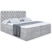 ALTDECOR Boxspringbett mit Kopfteil und Bettkasten BOXI8, Polsterbett mit H3-Matratze - 140x200 - Hellgrau Samt