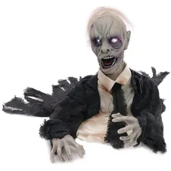Bewegter Zombie - animierte Halloween Figur - 43cm - Bewegung, Leuchtaugen, Gerä...
