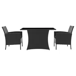 Möbilia Garten Sitzgruppe 3-tlg | 2 Sessel inkl. Sitzkissen, 1 Tisch | Polyrattan | schwarz | 10020012 | Serie GARTEN